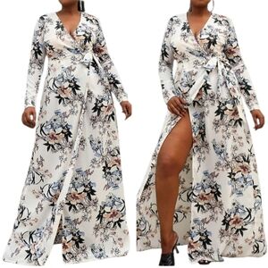 Missord Floral Print Tie Waist Maxi Kimono Cover Up Wrap Dress Multi Size M NWT